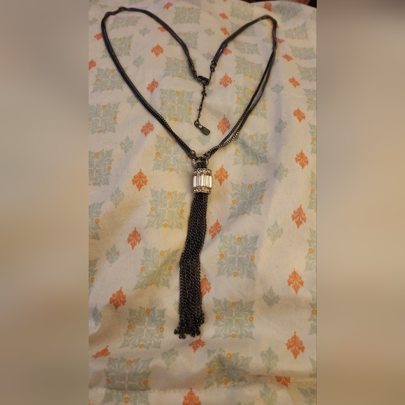 💖JLO Pendant Tassel Necklace  Black Chain with Rhinestones - Picture 6 of 7